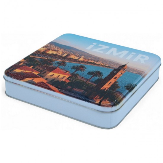 Özel  Baskılı 158x158x40 mm Mat Beyaz Kare Metal Kutu