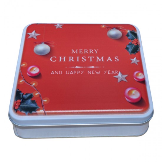 Özel  Baskılı 158x158x40 mm Mat Beyaz Kare Metal Kutu