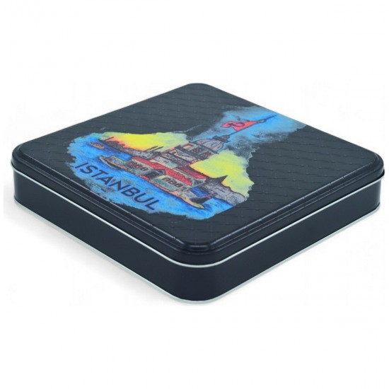 Özel  Baskılı 158x158x40 mm Mat Siyah Kare Metal Kutu