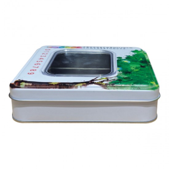 Özel  Baskılı 160x160x40 mm Pencereli Kare Metal Kutu