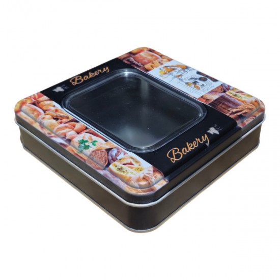 Özel  Baskılı 198x198x45 mm Pencereli Kare Metal Kutu