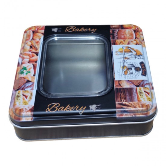 Özel  Baskılı 198x198x45 mm Pencereli Kare Metal Kutu