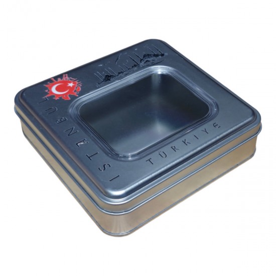 Özel  Baskılı 198x198x45 mm Pencereli Kare Metal Kutu