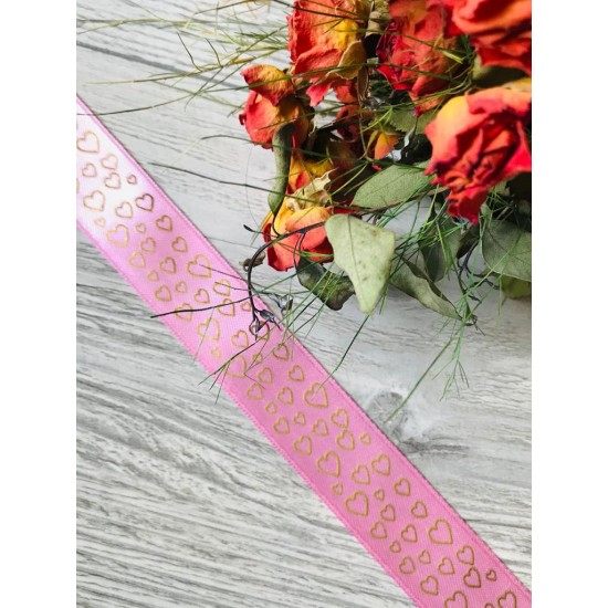 Kurdele Saten Küçük Kalp Desen Pembe 