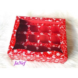 25x30x9 Pencereli Cupcake Kutusu Yılbaşı Desen 12'li