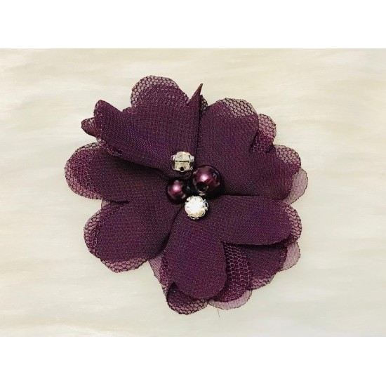 Şifon Çiçek Taşlı Mürdüm